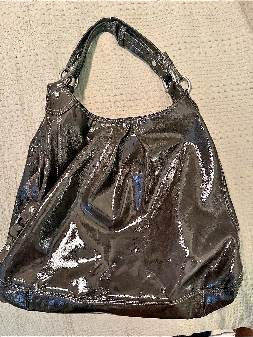 Coach Madison Patent Maggie Hobo Patent Leather Shoulder Bag Black